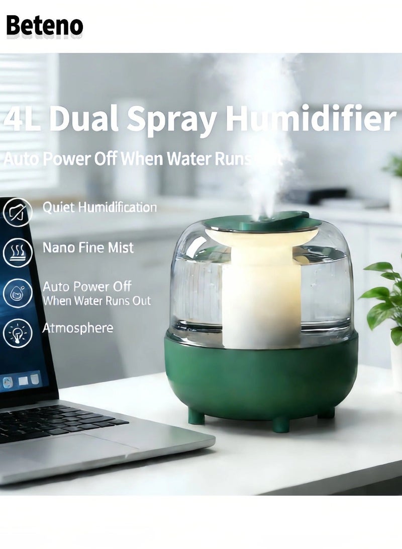 بيتينو جهاز ترطيب ذكي بسعة كبيرة بسعة 4 لتر، رذاذ مزدوج قابل للتعديل، حجم الضباب، إيقاف تشغيل تلقائي للطاقة مع إضاءة محيطة، ضوضاء منخفضة، غرفة نوم مكتبية قابلة للتطبيق (باللون الأخضر) - Image 1